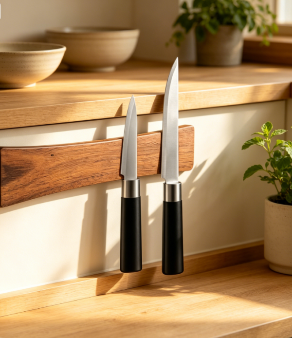 Pure acacia wood no drill wall mounted magnetic knife holder